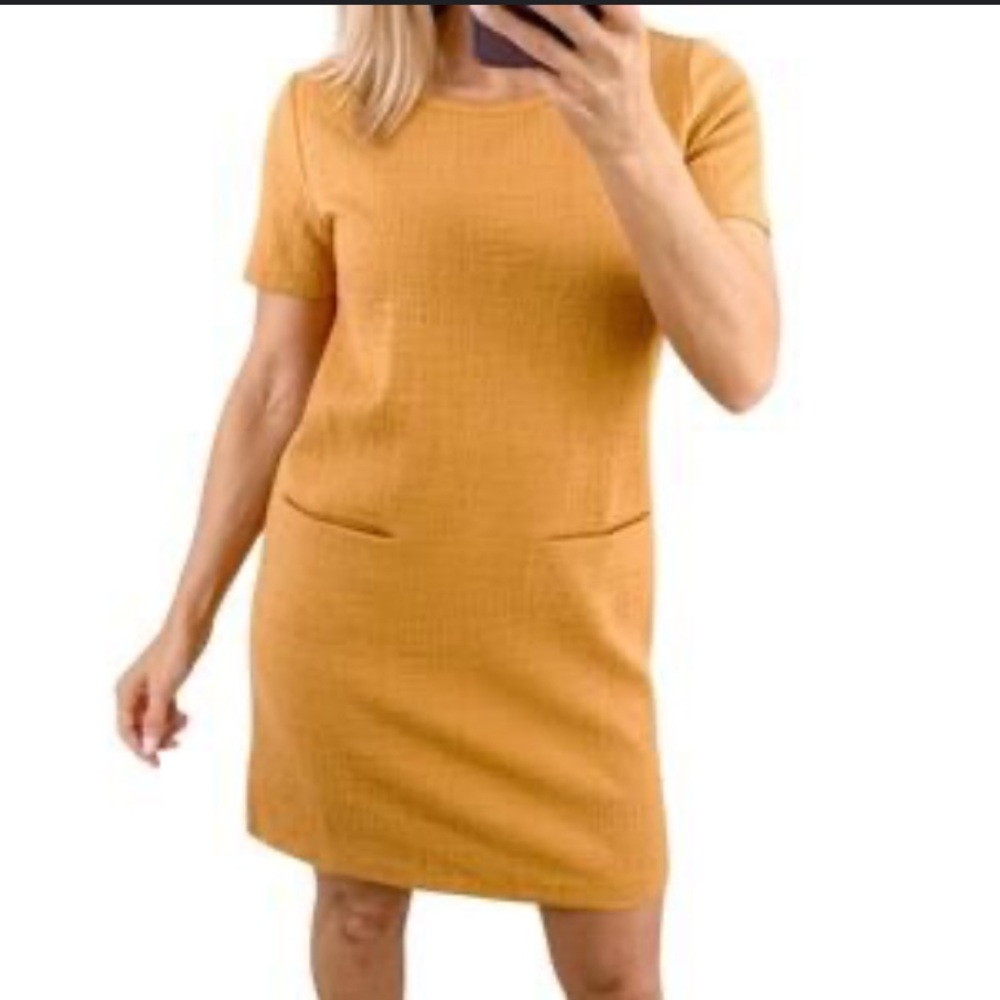 Mustard Sheath Mini Dress Cotton Blend Lagenlook Size Small